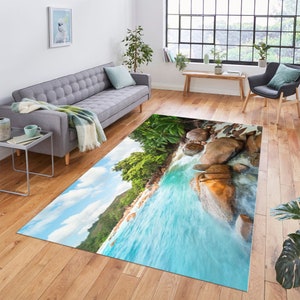Read the full title 3D Blue Sea Rug, Floor Non Slip, Rug Carpet, Room Mat, Quality Kitchen Bath Floor, Decorative Rug, Living Room Rug, Rugs
