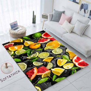 Fruit Patterned, Kitchen Rug, Lemon area rug, Kitchen Mat Long Carpet, Strawberry, fruit rug, Mandarin Rug, Colourful Rug, Nature Rug, Rugs
