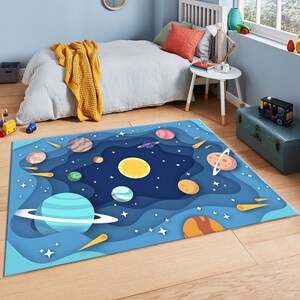 Teppich für Mädchen, Kinderzimmer, Astronaut, Sonnensystem, Planet, Raum, Geschenk, Kinderzimmer, Unikat, Unikat, Unikat