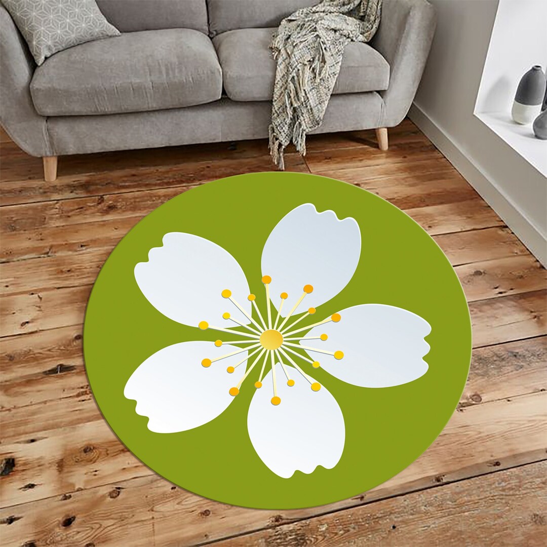Flower Rug, Design Rug, Minimalist Rug, Flower Round Bedroom Rug Ethnic ...