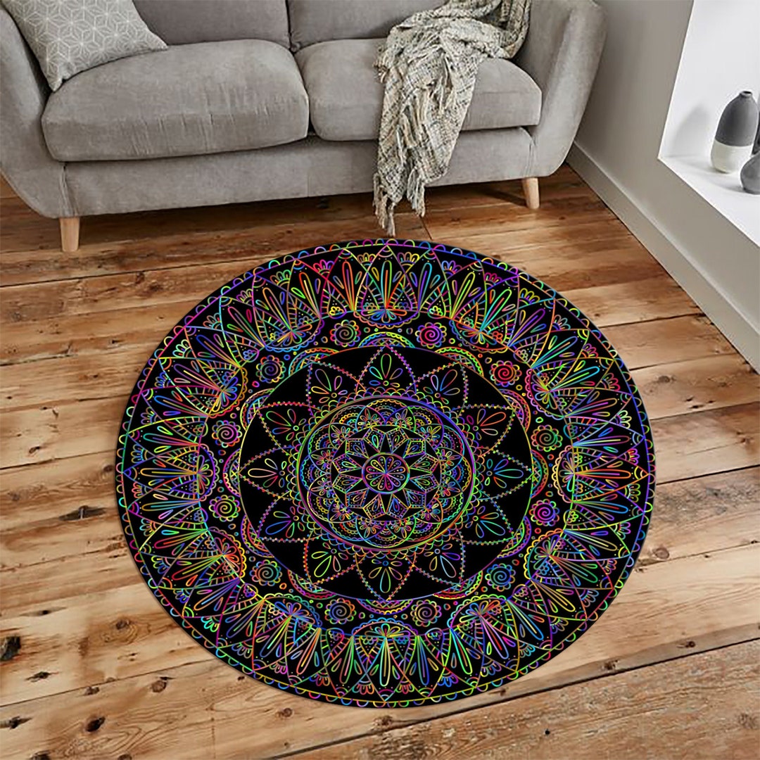Modern, Mandala Yoga, Ethnic Ornamental, Colorful Mandala Print Rug ...