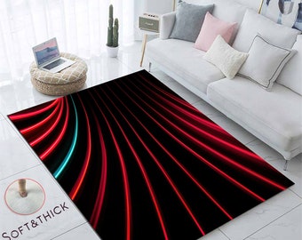 Neon, Neon Black and Red Rug, Vortex Rug, Neon Patterned Rug, Decorative Rug, Living Room Rug, For Bedroom Rug, swirl-of-red-and-black-lines
