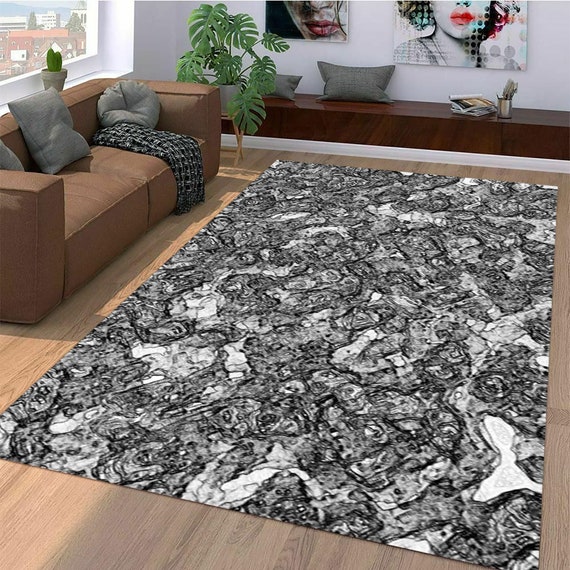 Black and White Abstract Rug Black White Abstract Area Rug Etsy