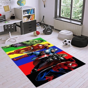 Spiderman, Hulk, Capitan America, Thor, Ironman, tappeto decorativo per bambini, tappeto morbido, tappeto con motivi colorati, tappeto grande, tappeto con cartoni animati, tappeti, tappeti regalo