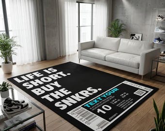 Personalization Sneaker Slogan, Shoes Room, Hypebeast Decor, Sneakerhead, Sneaker Rug, Custom Rug, Gift, Birthday Gifts, Gifts For Yourself