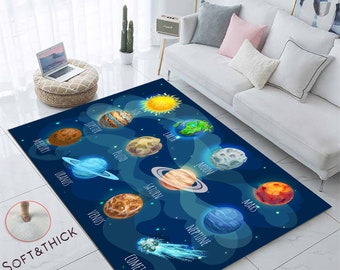 Area Rug, for Bedroom Cartoon Space Planet Pattern Carpet Rugs, for Children Rooms, Modern Home Decor, Kids Decor Rug, Blue Planet Rugs, Rug