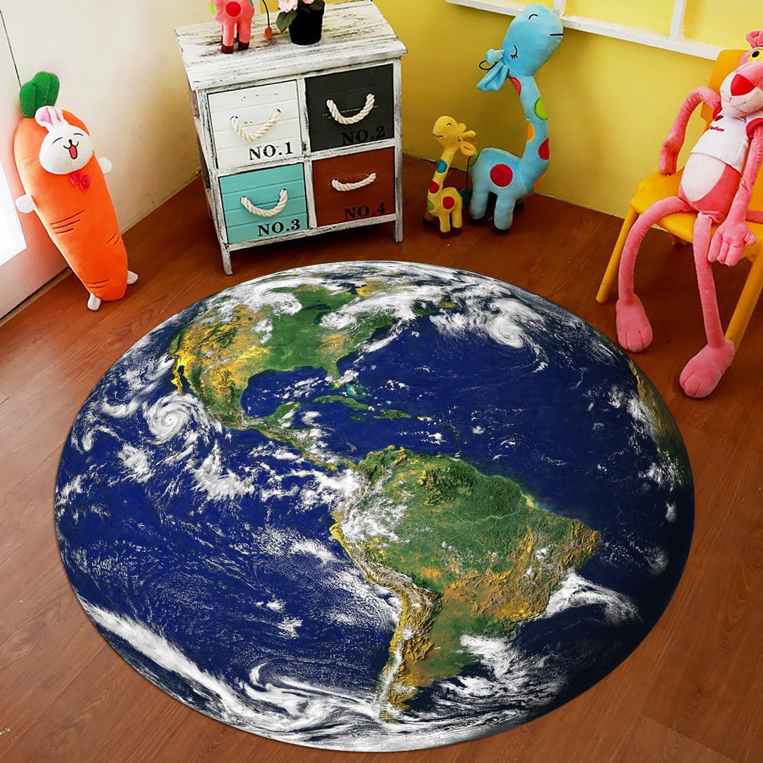 Round World Map, Surfaces Decoration Kids Room Rug, School Rug, Nursery ...