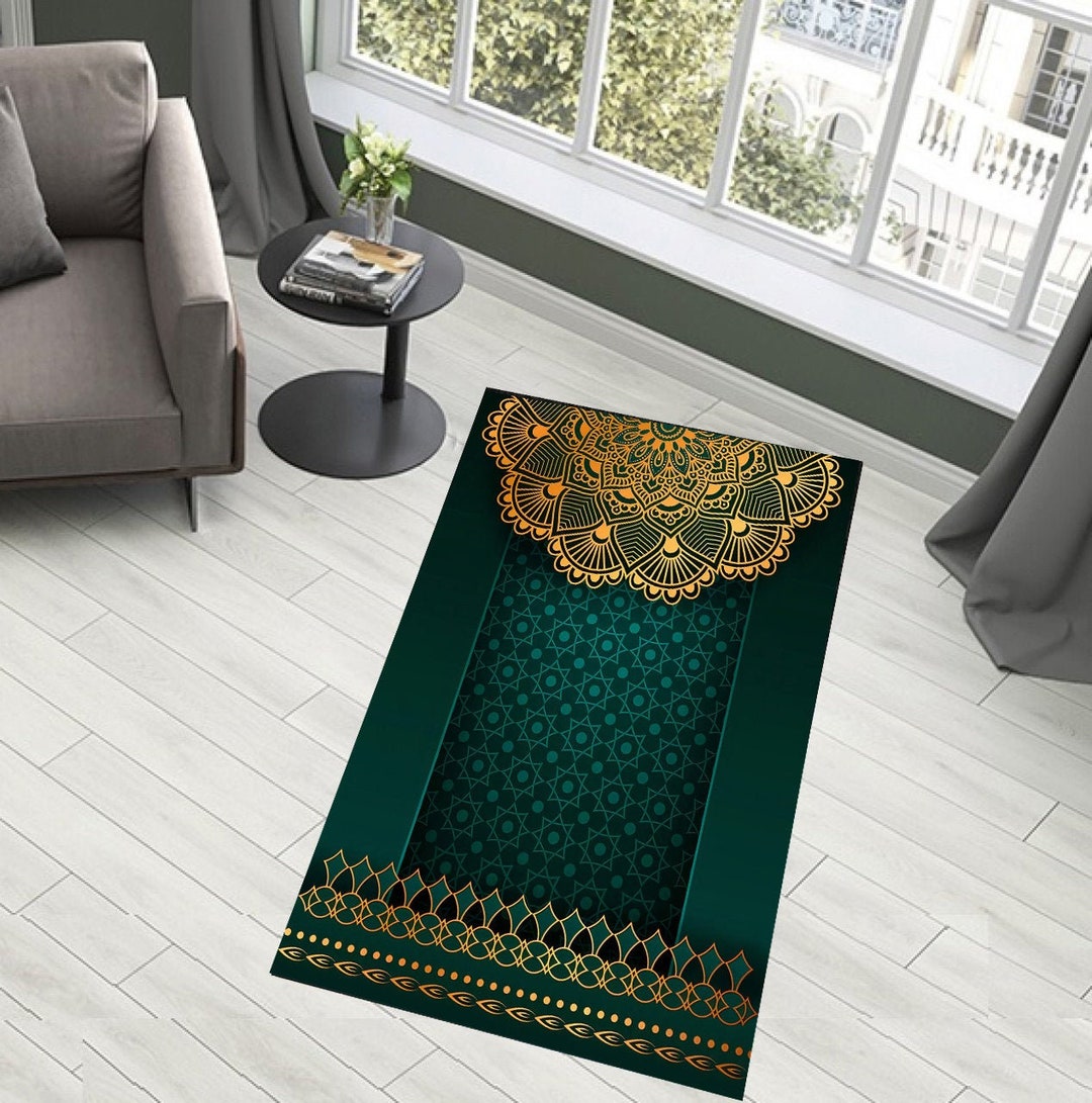 Round Islamic Rug Emerald Green Prayer Rug, Islamic Geometric Design, Eid Gift - Etsy