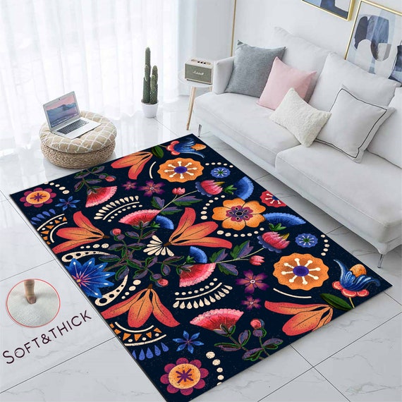 Ethnic Boho Chic Rug Multi-Colored Floral Carpet Machine Washable