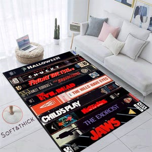 Retro Filme, VHS-Filme, Horror, moderner Teppich, Bunter Teppich, Kunstteppich, Filmteppich, Wohnkultur, rutschfest, beliebter Teppich