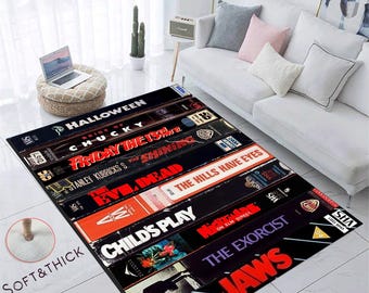 Retro Movies, VHS Films, Horror, Modern Rug, Colorful Rug, Art Rug, Movie Rug, Home Decor Rug, Non slip Rug, Carpet, Popular Rug, Area Rug