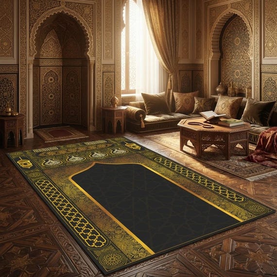 Kaaba Kiswah Rug, Kaaba, Kiswah, Prayer Mat, Sajjada Rug, Prayer