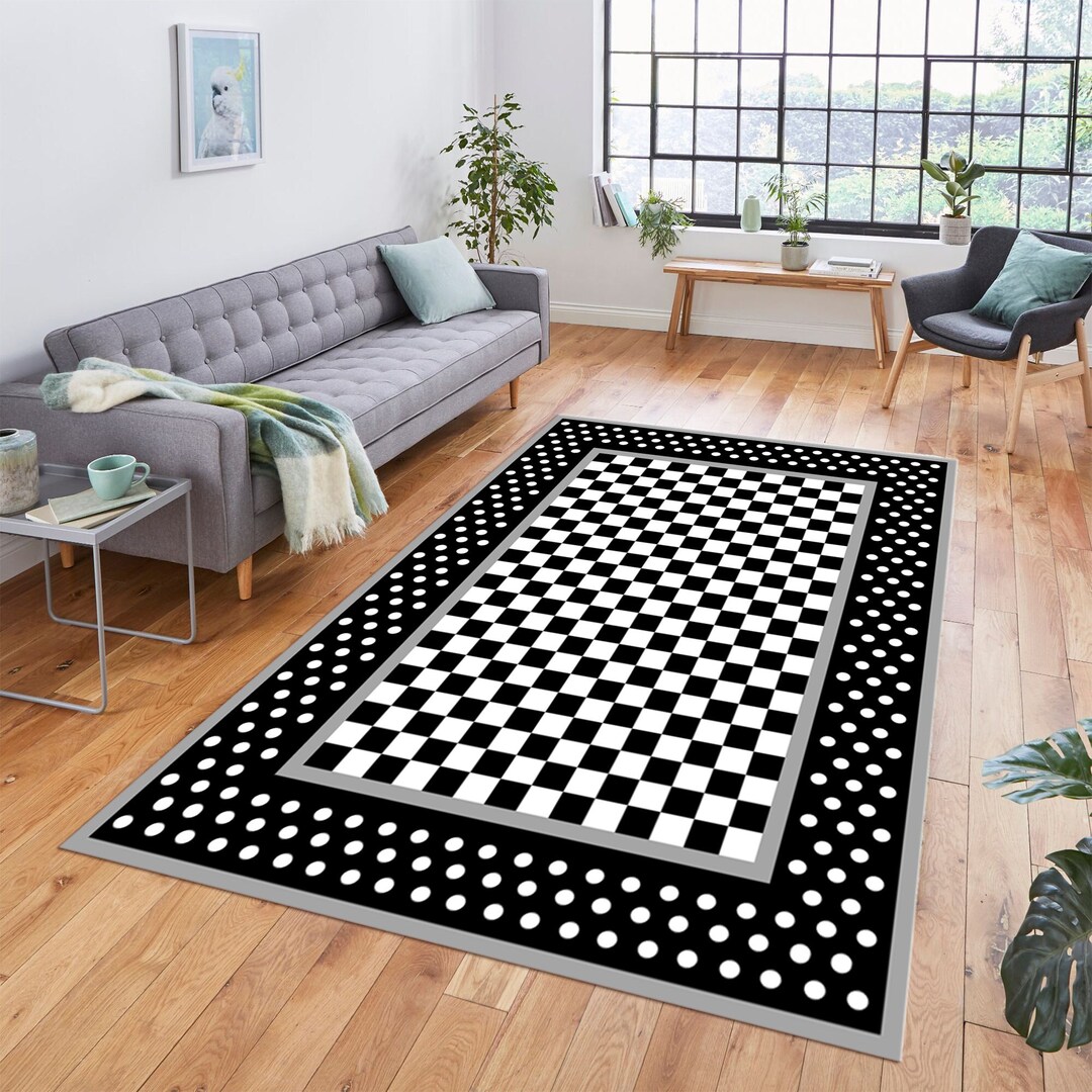 Black and White Rug, Black and White, Checkered Rug, Rug, Outdoor Indoor Rug, for Layered Door