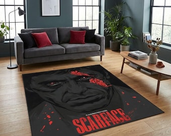 Scarface Retro, Action Gangster Movie Rug, Scarface Movie Rug, Famous Home Decor Rug, Scarface Tony Montana, Movie Rug, Italia Mafia Anarchy