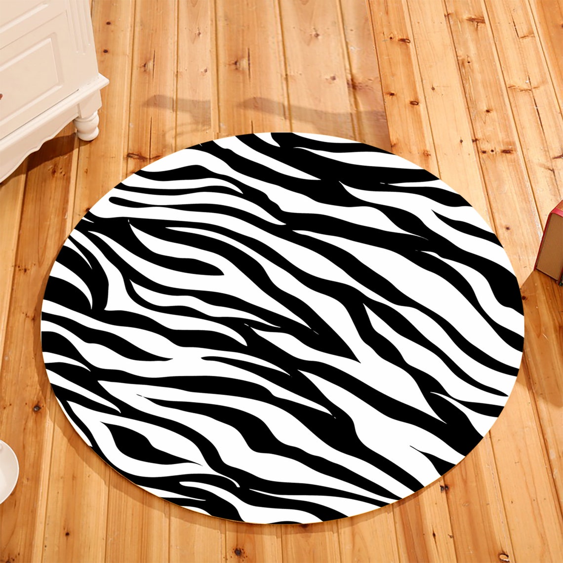 Zebra Print Circle Rug, Modern Black and White Area Rug - Etsy