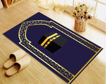Mihrab Style Prayer Rug, Islamic Kabe Pattern Carpet, Anti-Slip Mat