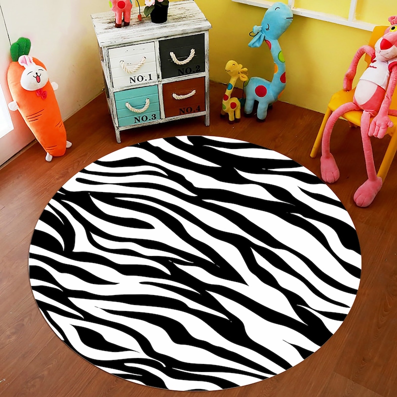 Zebra Print Circle Rug, Modern Black and White Area Rug - Etsy