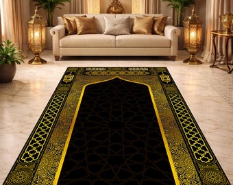 Personalized Gift, Musallah, Masjid al Haram Sajjada, Janamaz, New Kaaba Kiswah Inspired Prayer Mats, Prayer Rugs, Islamic Rug, Custom Rugs
