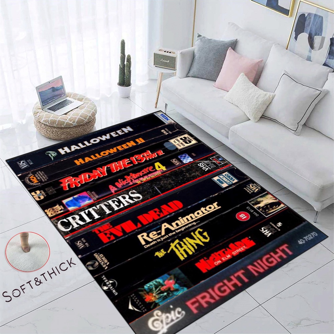 Retro Movies, VHS Films, Horror, Modern Rug, Colorful Rug, Art Rug ...