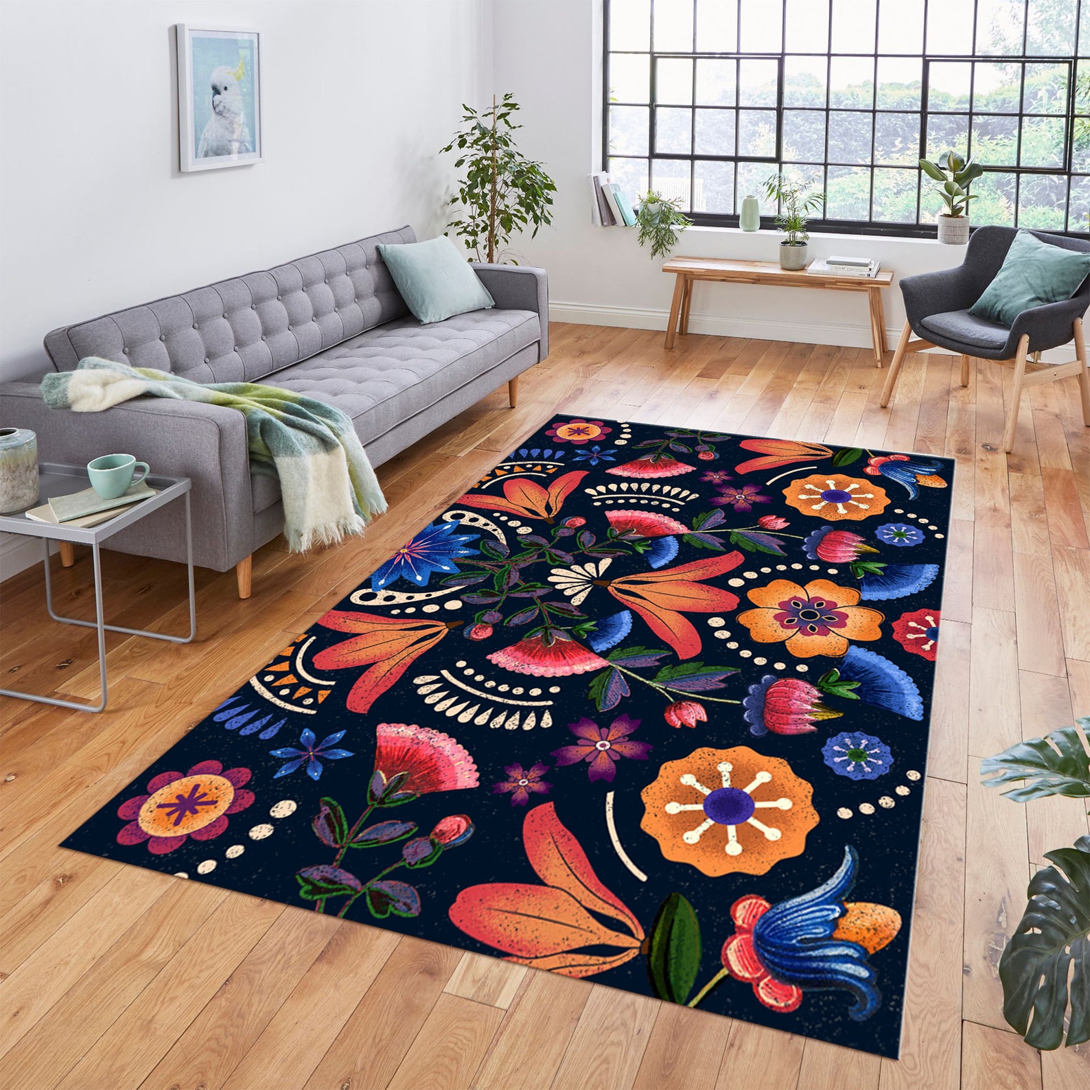 Latin Pattern Rugs Mexican Ethnic Flower Pattern Rug Mexican Rug Ethnic | Etsy