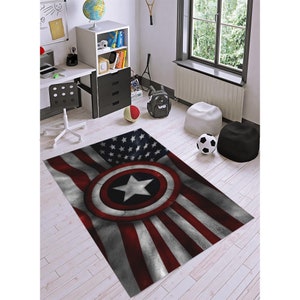 Captain America Shield, Flag of America, Captain America, Comics, Flag, Shield, For Living Room Rug, Playing Room Rug, Movie Rug,Kids Carpet
