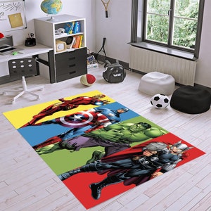 Tappeto decorativo Iron Man, Hulk, Capitan America, Thor, Cartoon Decor, Tappeto popolare, Tappeto fantastico, Fumetto, Tappeto decorativo per bambini, Tappeti fantastici, Tappeti