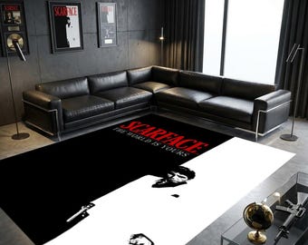 The world Is Yours, Movie Old Rug, Scarface Retro, Action Gangster Movie Rug, Scarface Movie Rug, Famous Home Decor Rug, Black and White Rug