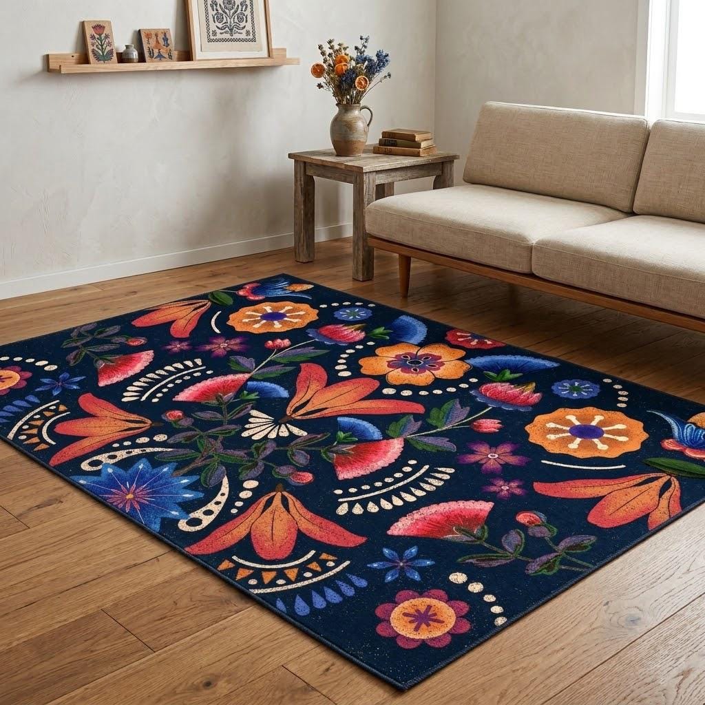 Mexican, Ethnic Flower Pattern Rug, Mexican Rug, Ethnic Mexican