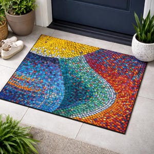 Colorful Mosaic Door Mat, Family Name Doormat, Welcome Doormat, Painted Custom Doormat, Engagement Gift, Custom Doormat,,Ruggable Rugs