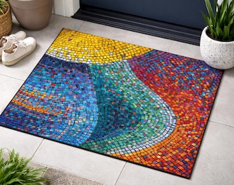 Mosaik Fußmatte, Familienname Fußmatte, Willkommen Fußmatte, Bemalte benutzerdefinierte Fußmatte, Verlobungsgeschenk, benutzerdefinierte Fußmatte, Robuste Teppiche