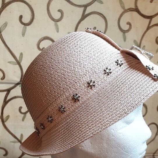 Stylish Bucket Style Pink Hat With Hand Crafted Diamante Decoration