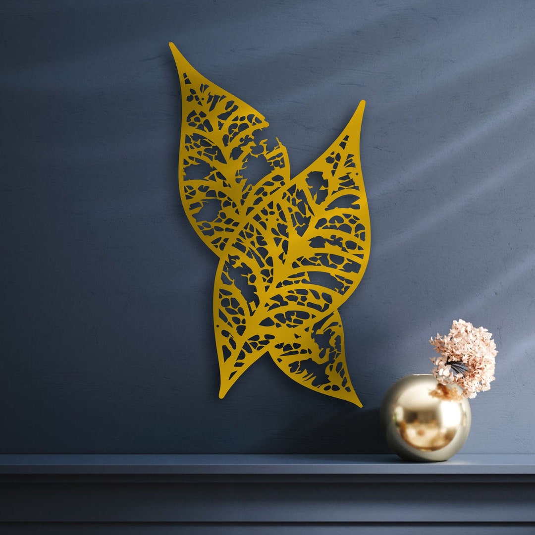 Gold Leaf Metal Wall Art, Modern Home Decor, Living Room Decor, Leaves