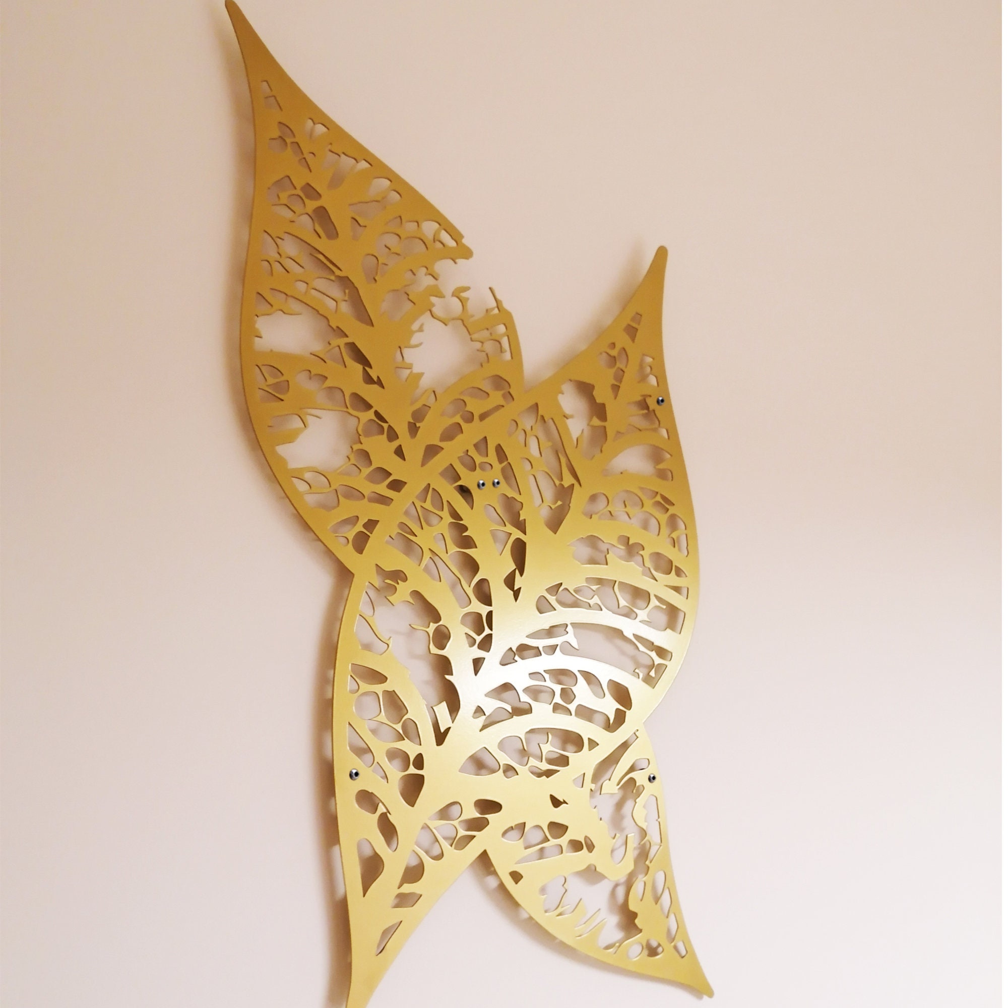 Gold Leaf Metal Wall Art Modern Home Decor Living Room Etsy