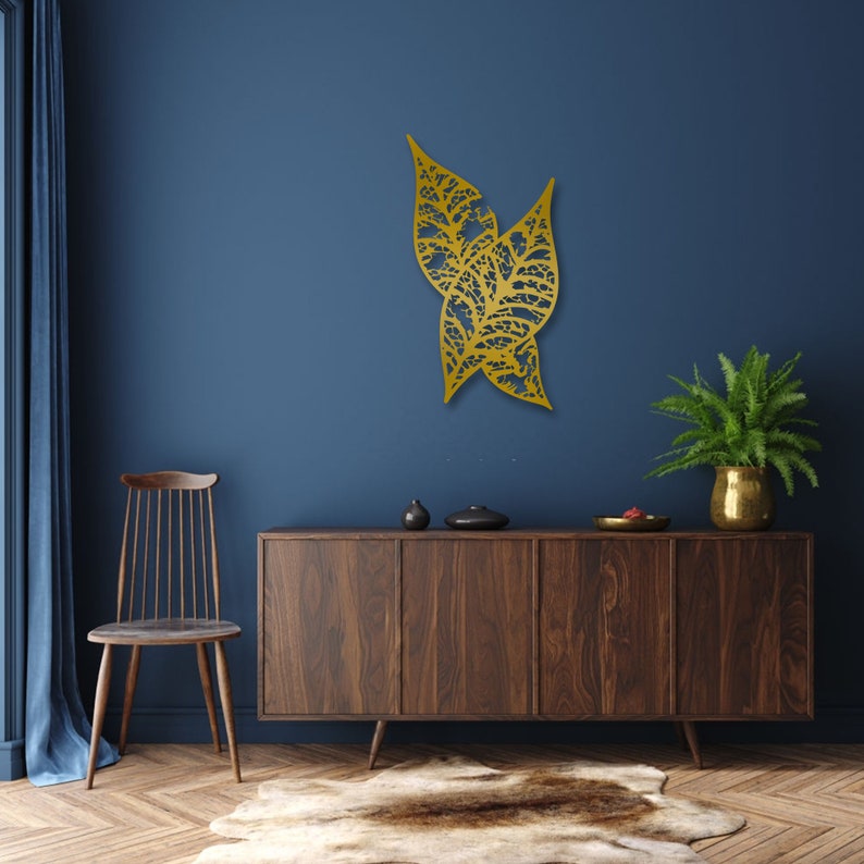Gold Leaf Metal Wall Art Modern Home Decor Living Room Etsy