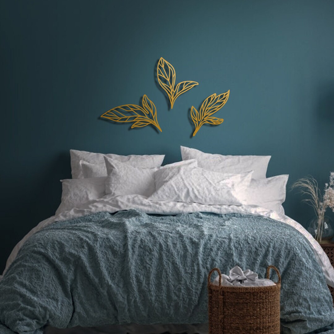Gold Leaf Metal Wall Art Set of 3, Unique Wall Decoration, Floral Wall