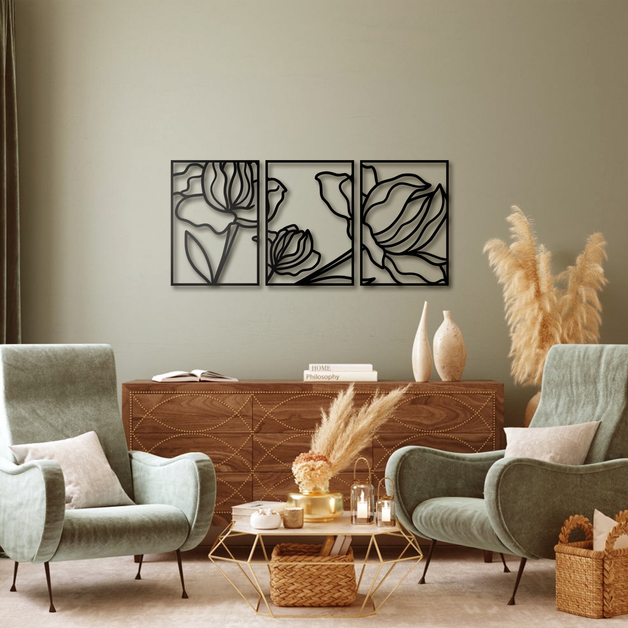 Metal Wall Art Set of 3 Livingroom Wall Decor Decoration Etsy