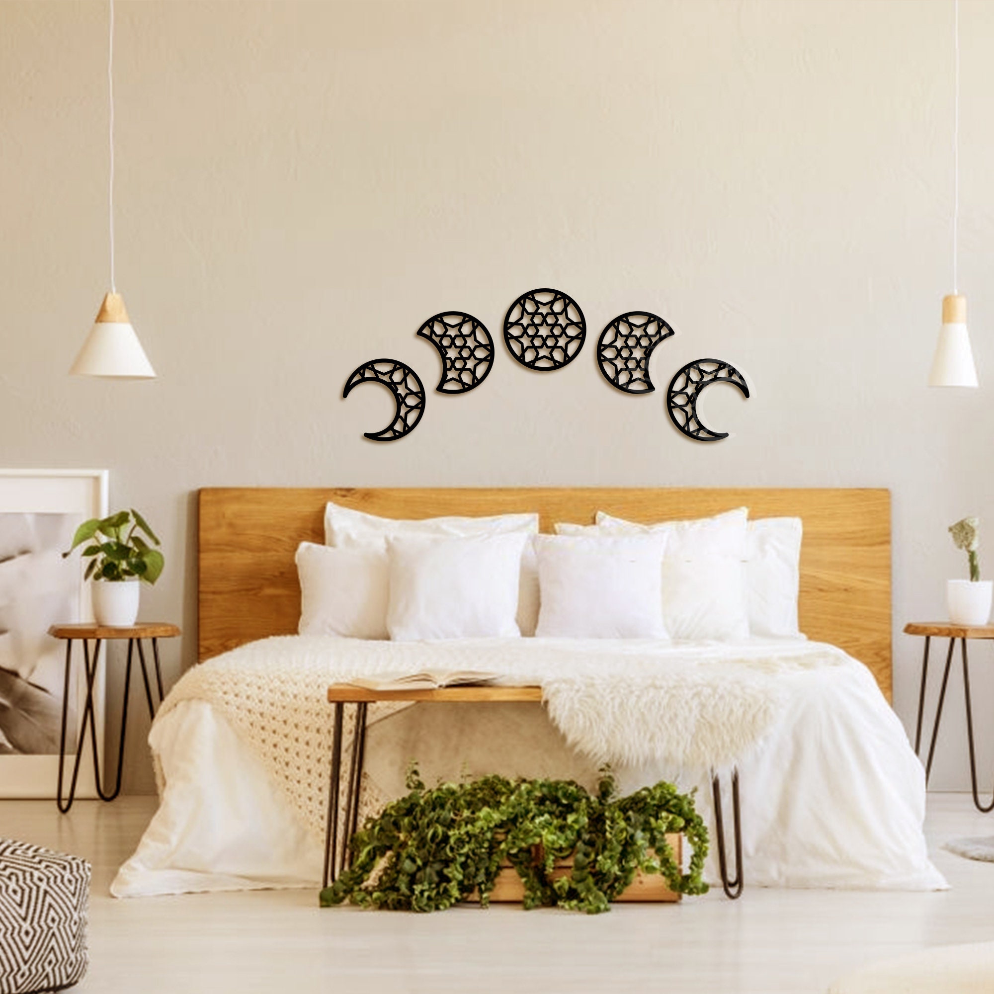 Lunation Metal Wall Art Moon Bedroom Wall Art Livingroom Etsy