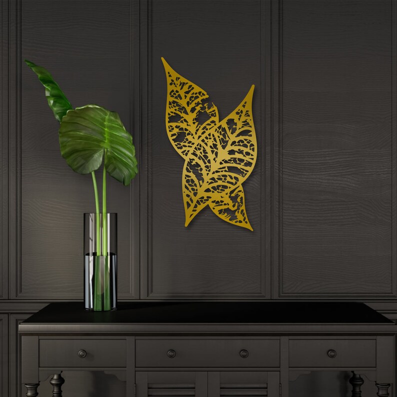 Gold Leaf Metal Wall Art Modern Home Decor Living Room Etsy