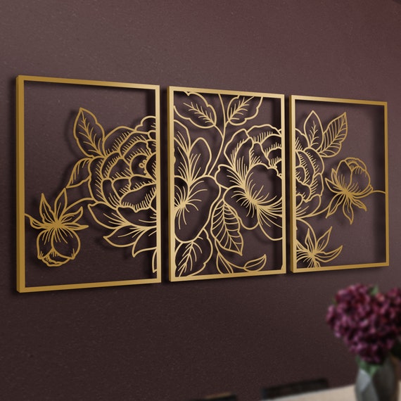 Metal Wall Decor Set of 3, Poppy Flowers Wall Decor, Unique Wall Design,  Bedroom Wall Decor,living Room Wall Art,3 Piece Wall Art,home Decor 