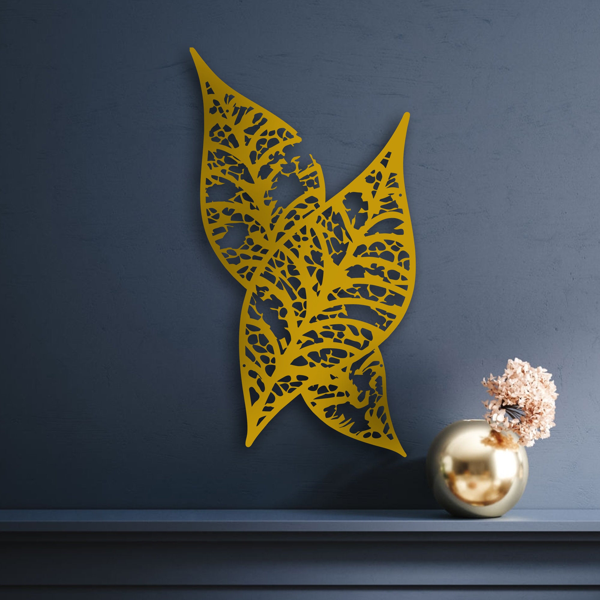 Gold Leaf Metal Wall Art Modern Home Decor Living Room Etsy