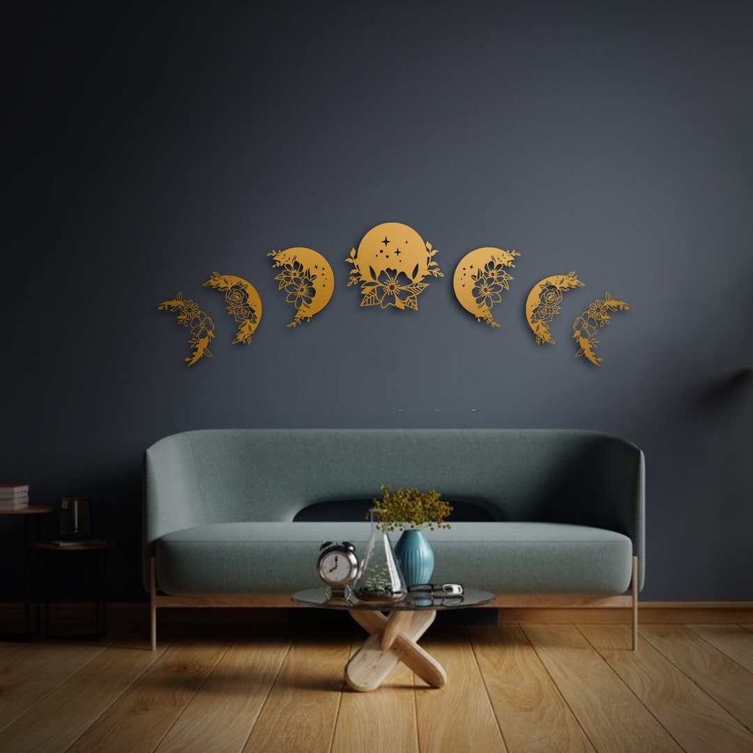 Lunation Wall Decor Set, Above Bed Decor, Celestial Wall Hanging, Gold