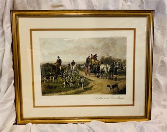 Vintage Framed Print Fox Family from Original Engraving C.F Deiker 1885