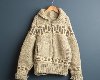 Vintage hand knit wool cowichan sweater - Size 8