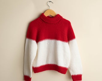 5-7 years Vintage hand knit red and white sweater