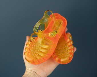 Sandale vintage Honors des années 80 en gelée jaune orange - Taille 10
