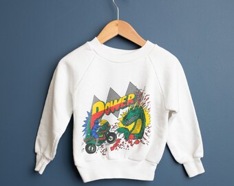 sweat-shirt raglan moto vintage Power dragon pour enfants des années 80 et 90