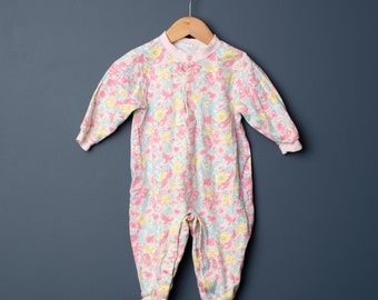 Vintage pink floral long sleeve one piece romper sleeper - Size 18 months