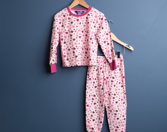 Vintage 90s Heart fleece pyjama set - Size 3/4T