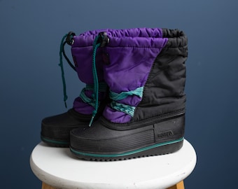 Botas de invierno SOREL vintage de los años 90 púrpura, negro, verde azulado - Talla 3