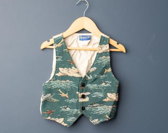 Vintage youth embroider tapestry airplane vest